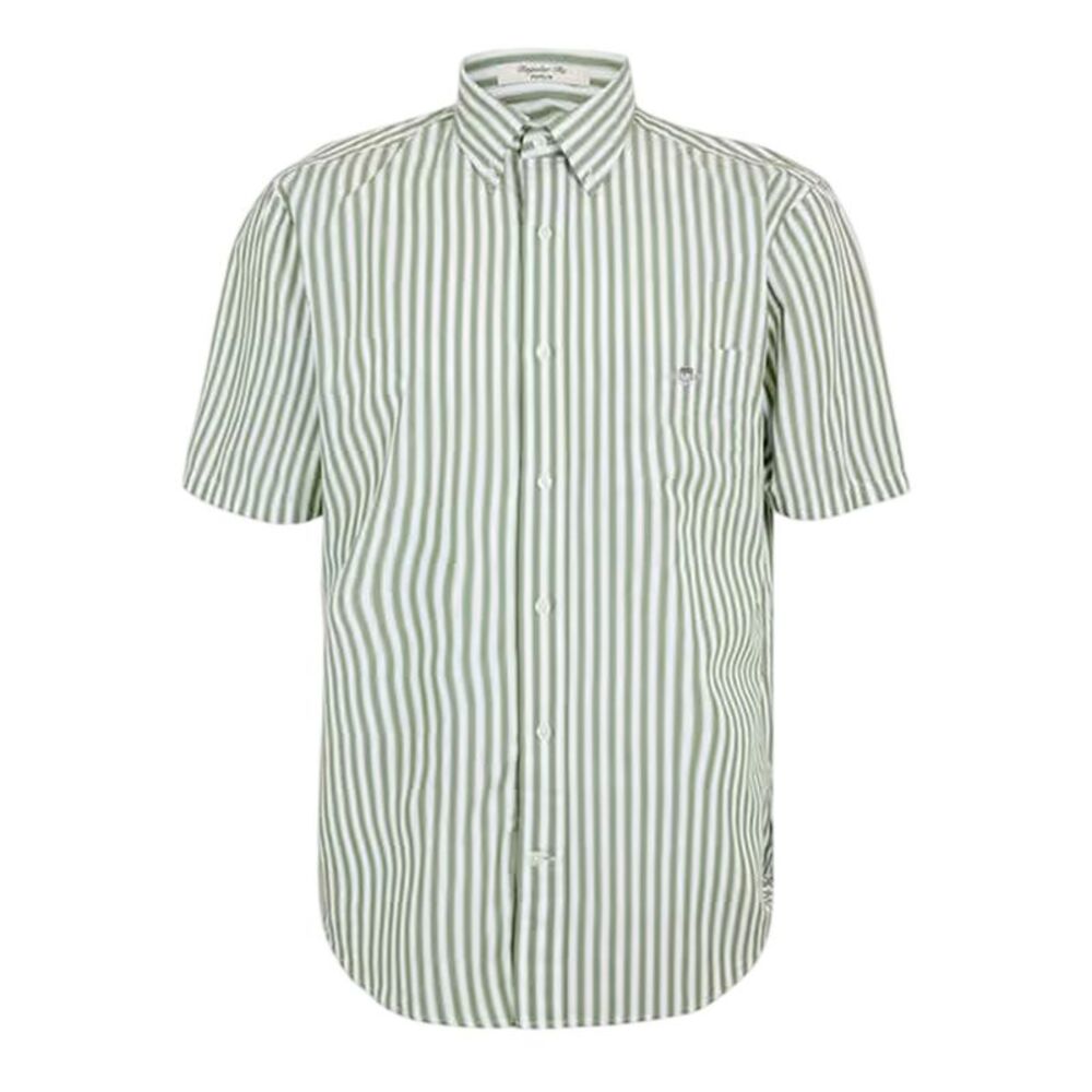 Gant Mens Striped Poplin Short-Sleeved Shirt / Herb/Green